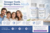 Advertisement for BeeHealthy tooth and bone remineralization products with family and product images. Support enamel, teeth, and bone health naturally with Calc Phos 3X & Calc Fluor 12X. Gentle daily mineral support. 1800 tablets combo.
