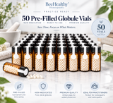 Pre-Filled Homeopathic Globule Vials – 50 Pack | Non-Medicated Blank Globules in Amber Glass