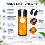 Pre-Filled Homeopathic Globule Vials – 50 Pack | Non-Medicated Blank Globules in Amber Glass
